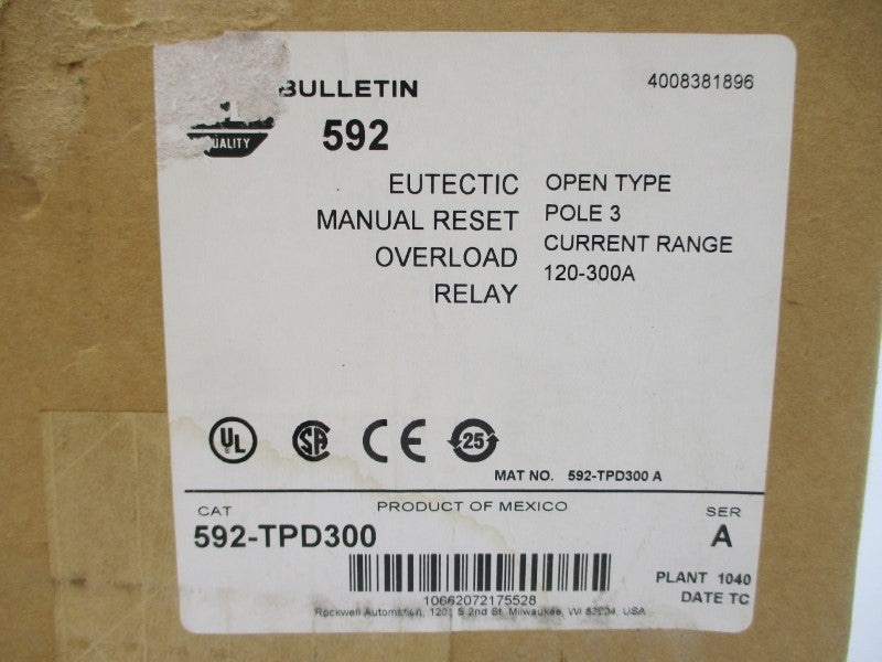 ALLEN BRADLEY 592-TPD300 SER. A 120-600VAC 304A (BR/WH) NSMP
