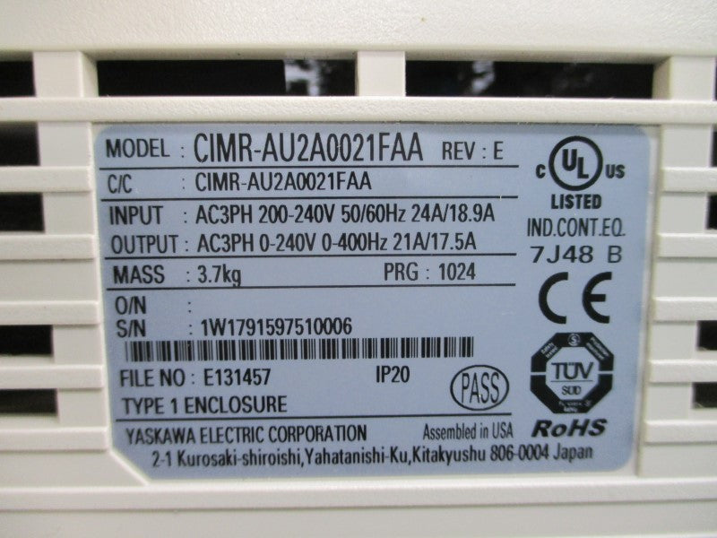 YASKAWA CIMR-AU2A0021FAA 200-240VAC 24/18.9A NSMP