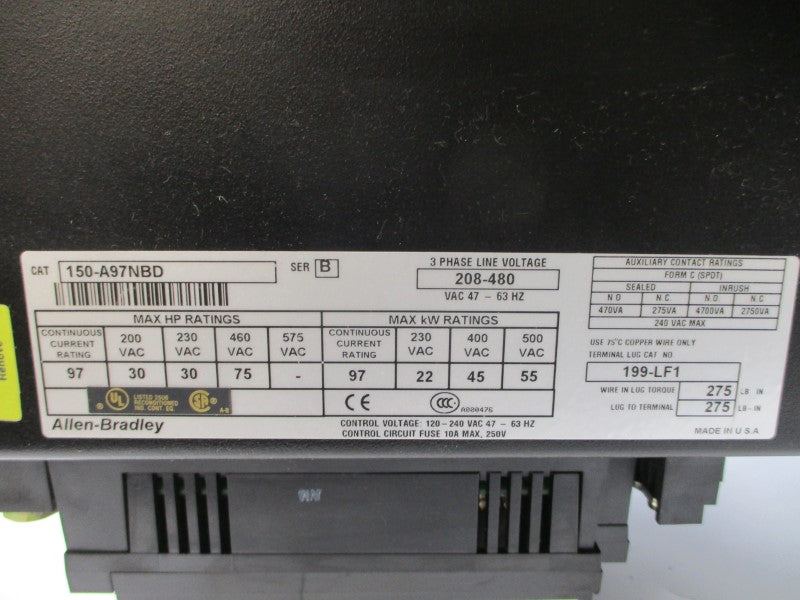 ALLEN BRADLEY 150-A97NBD SER. B 575VAC 75A NSNP