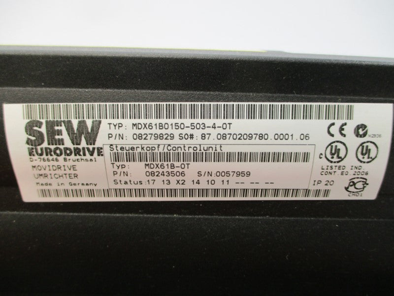 SEW EURODRIVE MDX61B0150-503-A-0T 08279829 380-500VAC 28.8A NSNP