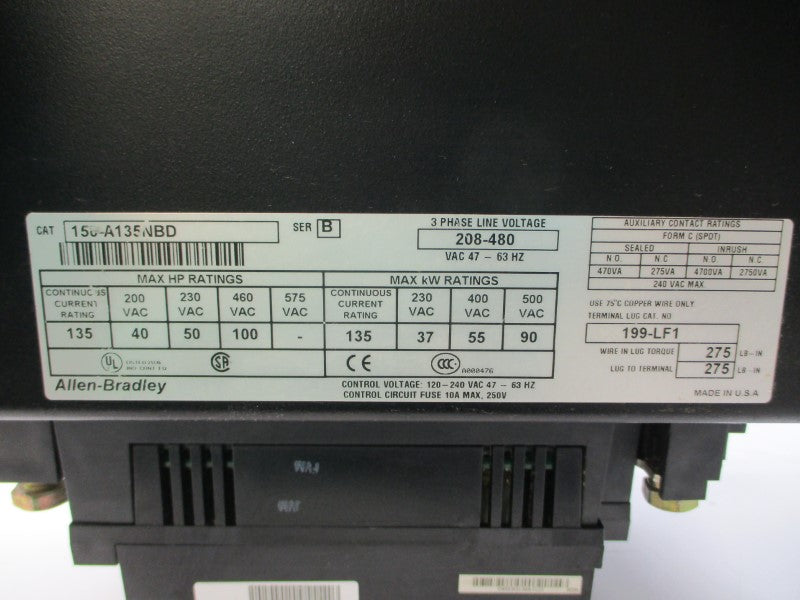 ALLEN BRADLEY 150-A135NBD SER. B 575VAC 135A UNMP