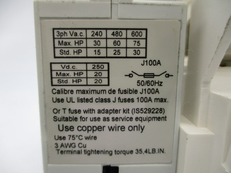 SOCOMEC 38613010 600VAC 100A NSMP