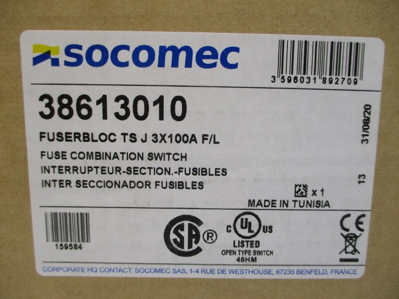 SOCOMEC 38613010 600VAC 100A NSMP