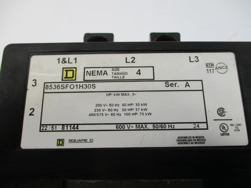 SQUARE D 8536SFO1H30S SER. A 110/120V 45-135A NSNP