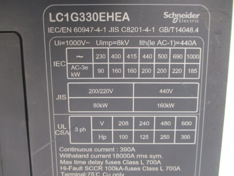 SCHNEIDER ELECTRIC LC1G330EHEA 440VAC 440A NSNP
