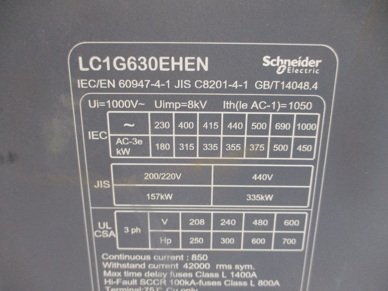 SCHNEIDER ELECTRIC LC1G630EHEN 440VAC 1400A NSNP