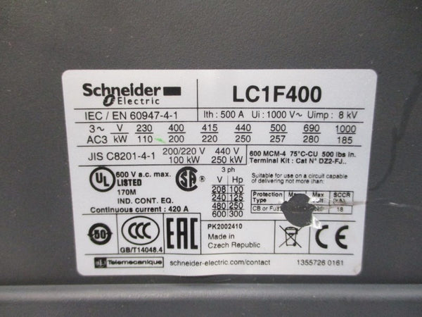 SCHNEIDER ELECTRIC LC1F400 600VAC 420A NSNP
