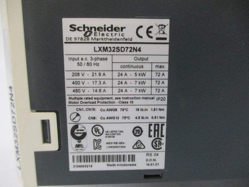 SCHNEIDER ELECTRIC LXM32SD72N4 480VAC 72A NSNP