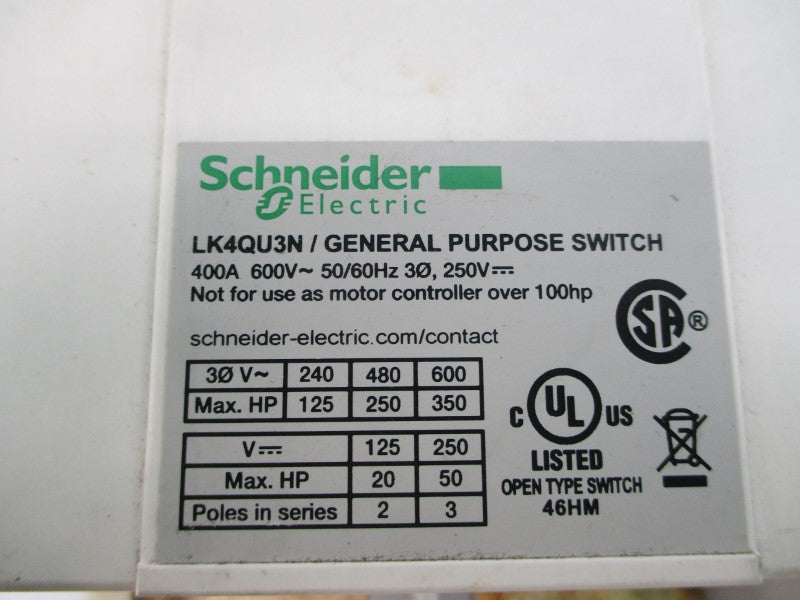 SCHNEIDER ELECTRIC LK4QU3N 600V 400A NSNP