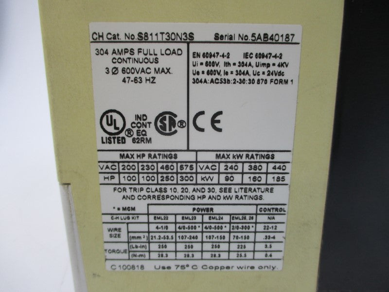 EATON S811T30N3S S-1641-010D 600VAC 304A (AS PICTURED) UNMP