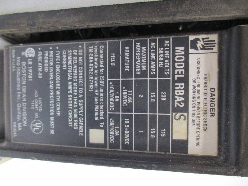 BOSTON GEAR RBA2S 230/115VAC 15.8A UNMP