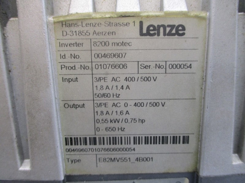 LENZE E82MV551_4B001 MDEMA1M071-32 230/480V 0.95/1.60A UNMP