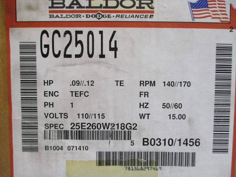 BALDOR GC25014 25E260W218G2 110//115V 2.75//2.5A NSMP