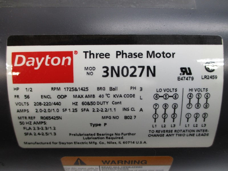 DAYTON 3N027N 208-220/440V 2.0-2.0/1.0A NSMP