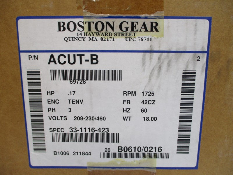 BOSTON GEAR 33-1116-423 ACUT-B 208-230/460V 1.3-1.2/.6A NSMP