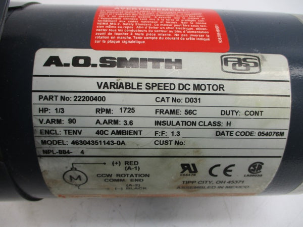 A.O. SMITH 22200400 D031 90VDC 3.6A NSMP