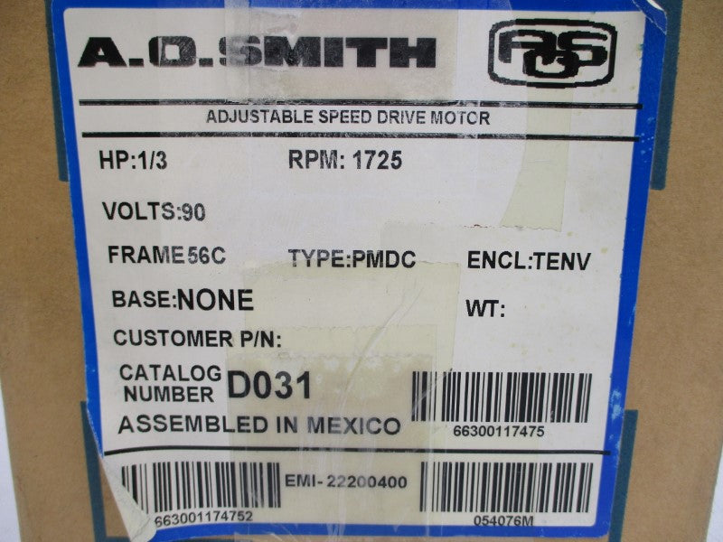 A.O. SMITH 22200400 D031 90VDC 3.6A NSMP