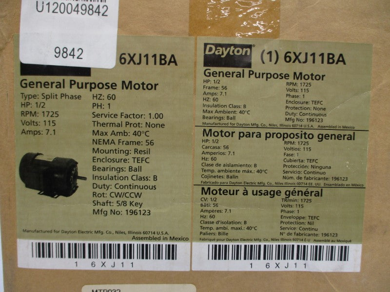DAYTON 6XJ11BA 115V 7.1A NSMP