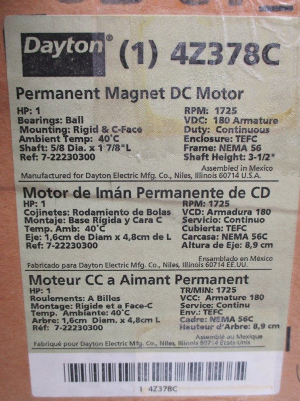 DAYTON 4Z378C 180VDC 5.3A NSMP