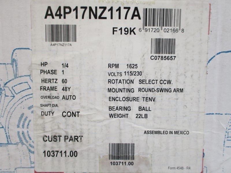 LEESON 103711.00 A4P17NZ117A 115/230V 3.6/1.8A NSMP