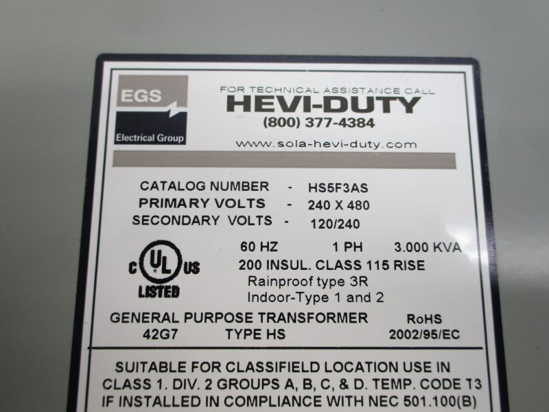 HEVI-DUTY HS5F3AS 240/480V NSMP