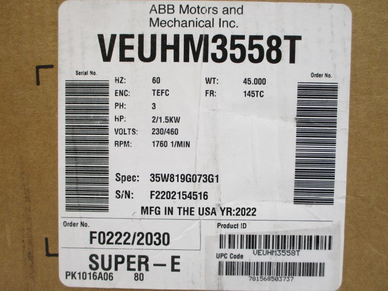 BALDOR VEUHM3558T 35W819G073G1 230/460V 5.6/2.8A NSMP