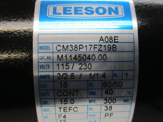 LEESON CM38P17FZ19B M1145040.00 115/230VAC 2/2.8//1/1.4A NSNP