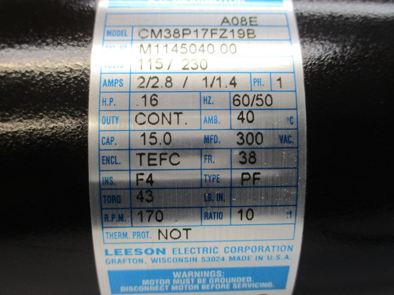 LEESON CM38P17FZ19B M1145040.00 115/230VAC 2/2.8//1/1.4A NSNP