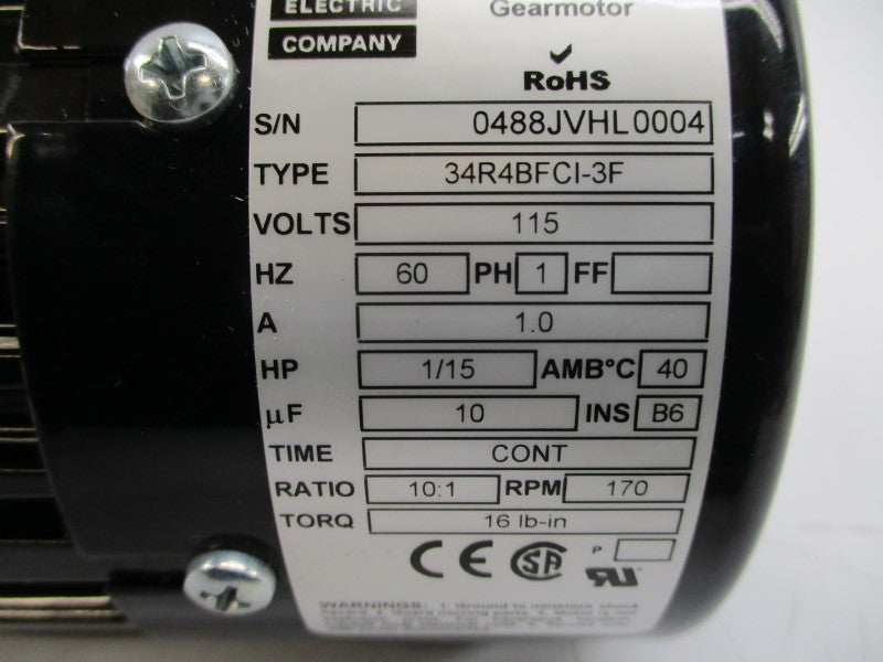 BODINE ELECTRIC 0488JV 34R4BFCI-3F 115V 1.0A NSMP