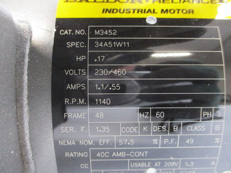 BALDOR M3452 34A51W11 230/460V 1.1/.55A NSMP