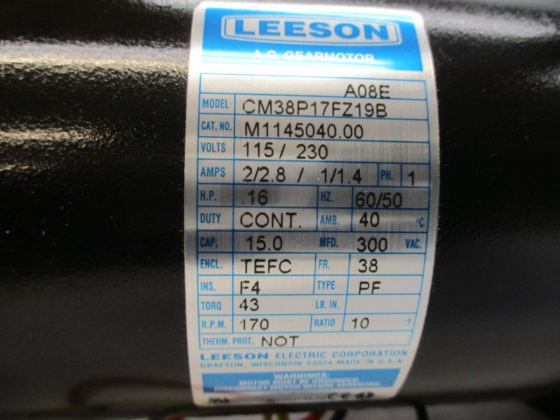 LEESON CM38P17FZ19B M1145040.00 115/230VAC 2/2.8//1/1.4A NSMP