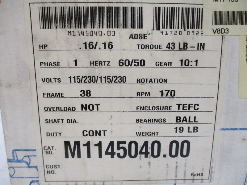 LEESON CM38P17FZ19B M1145040.00 115/230VAC 2/2.8//1/1.4A NSMP