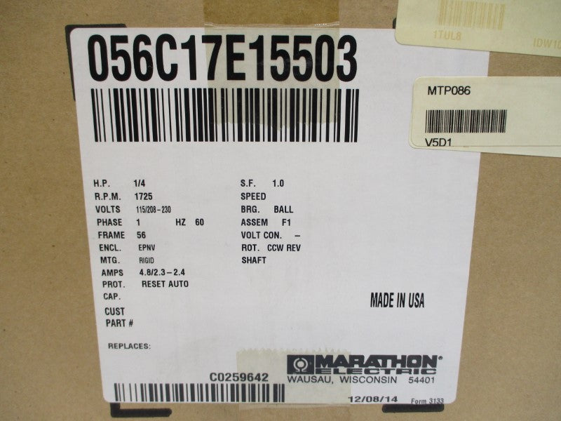 MARATHON ELECTRIC 056C17E15503 115/208-230V 4.8/2.3-2.4A NSMP