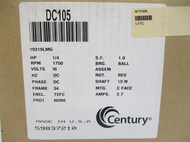CENTURY DC105 CM34D17FC11A 90VDC 2.7A NSMP