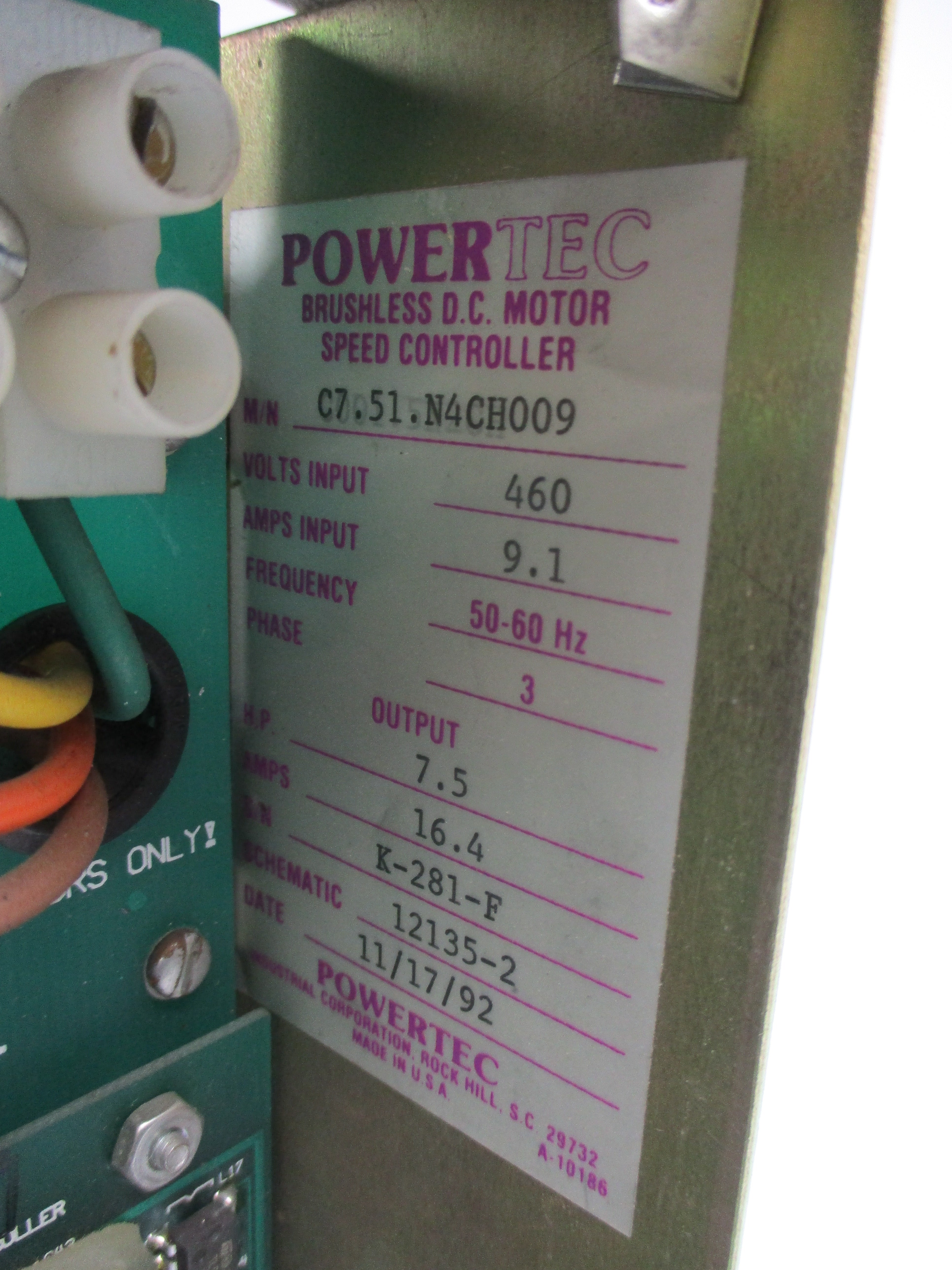 POWERTEC C7.51.N4CH009 460VDC 9.1A UNMP