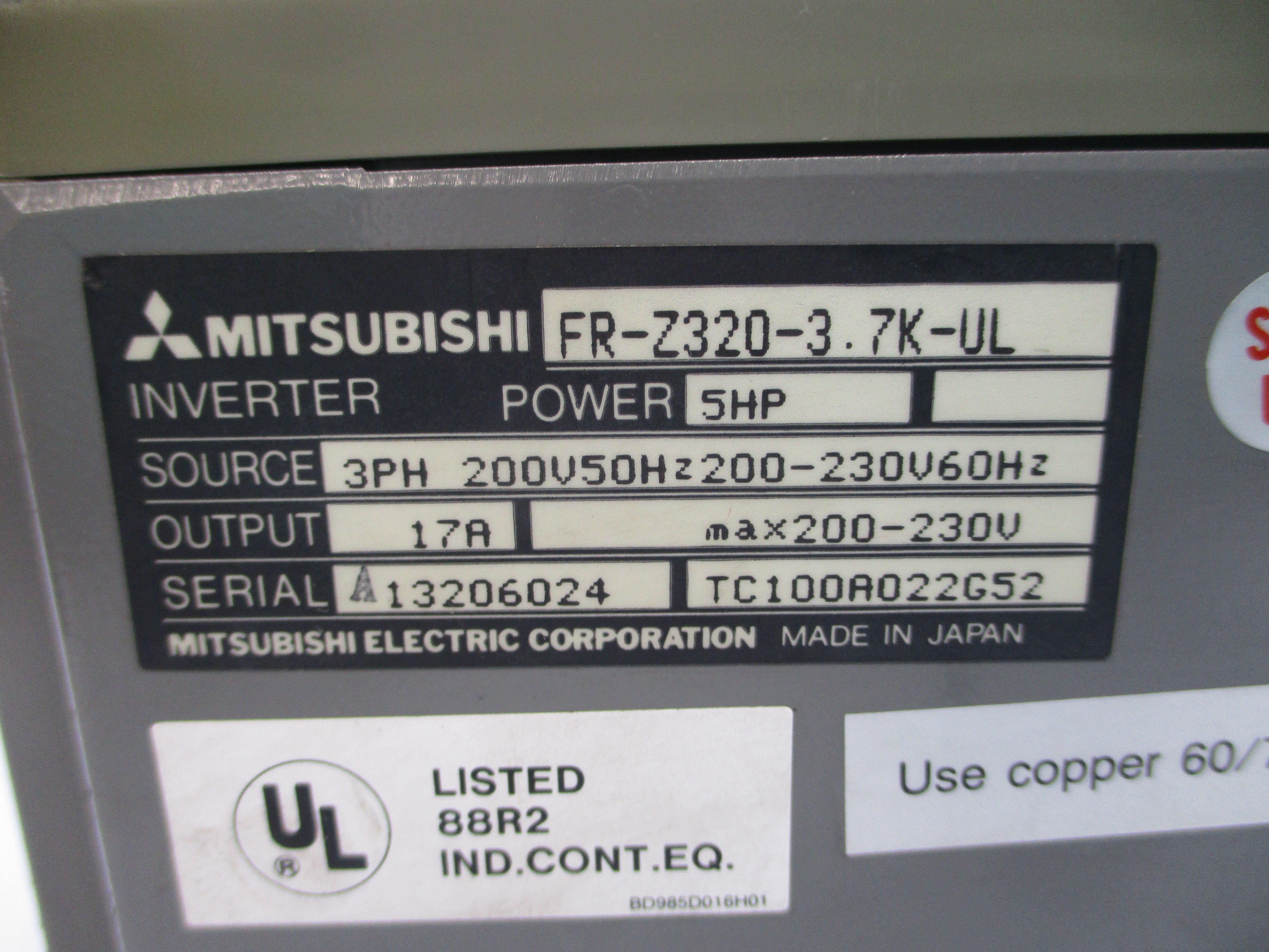 MITSUBISHI FR-Z320-3.7K-UL 200-230V 17A UNMP