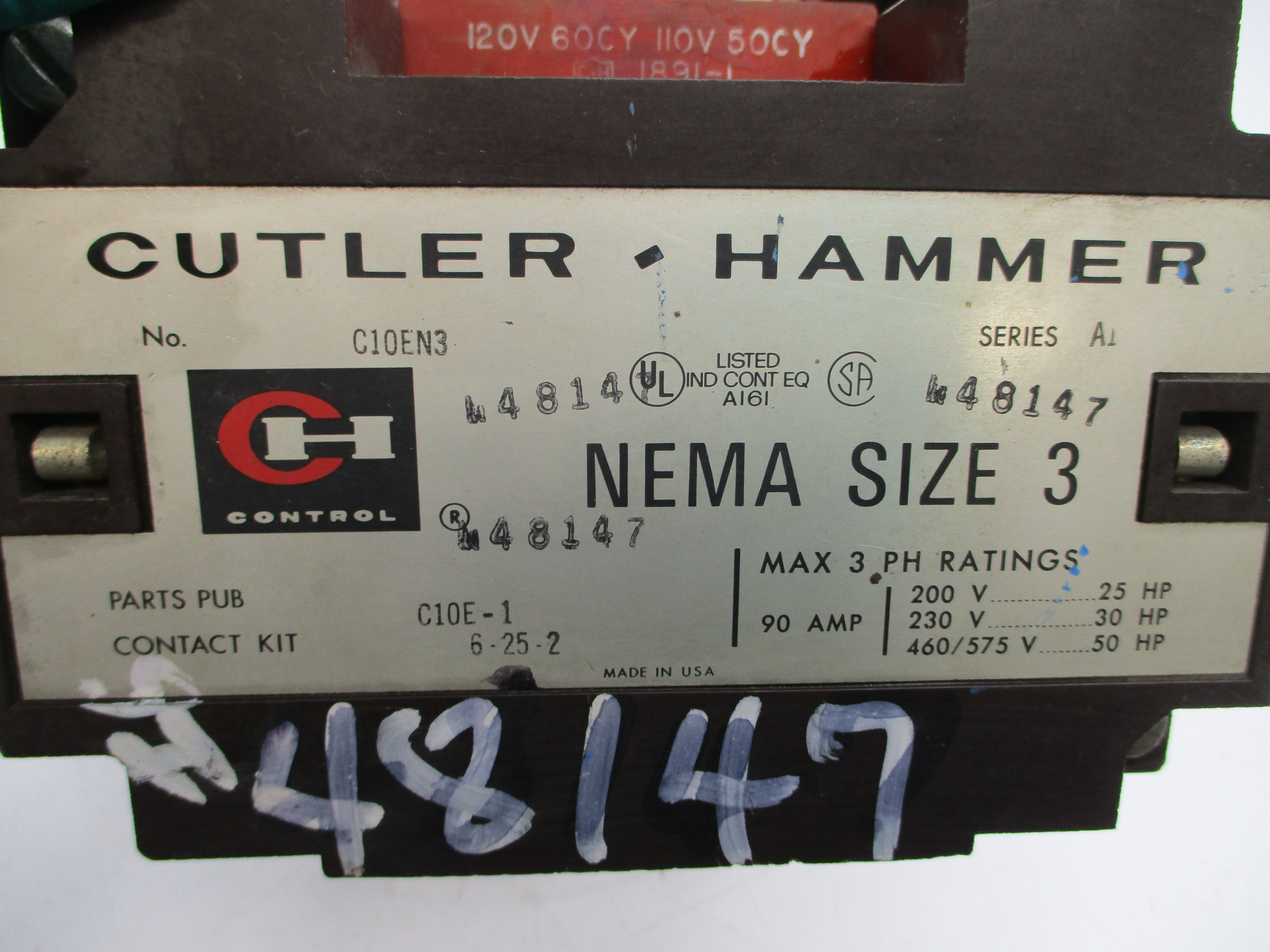 CUTLER HAMMER C10EN3 SER. A1 110/120V 90A UNMP