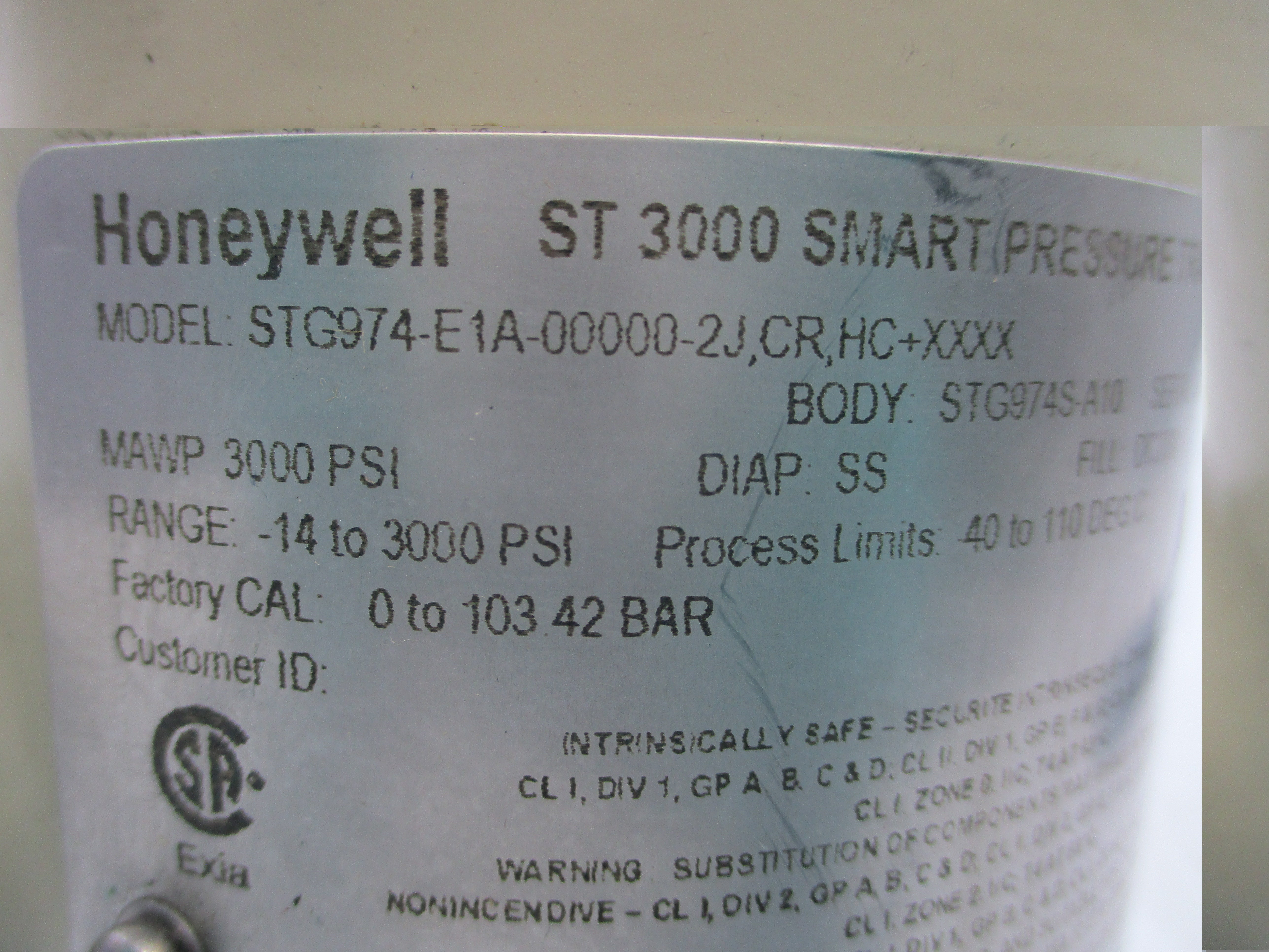 HONEYWELL STG974-E1A-00000-2J,CR,HC+XXXX ST3000 11-42.4VDC -14/3000PSI NSNP