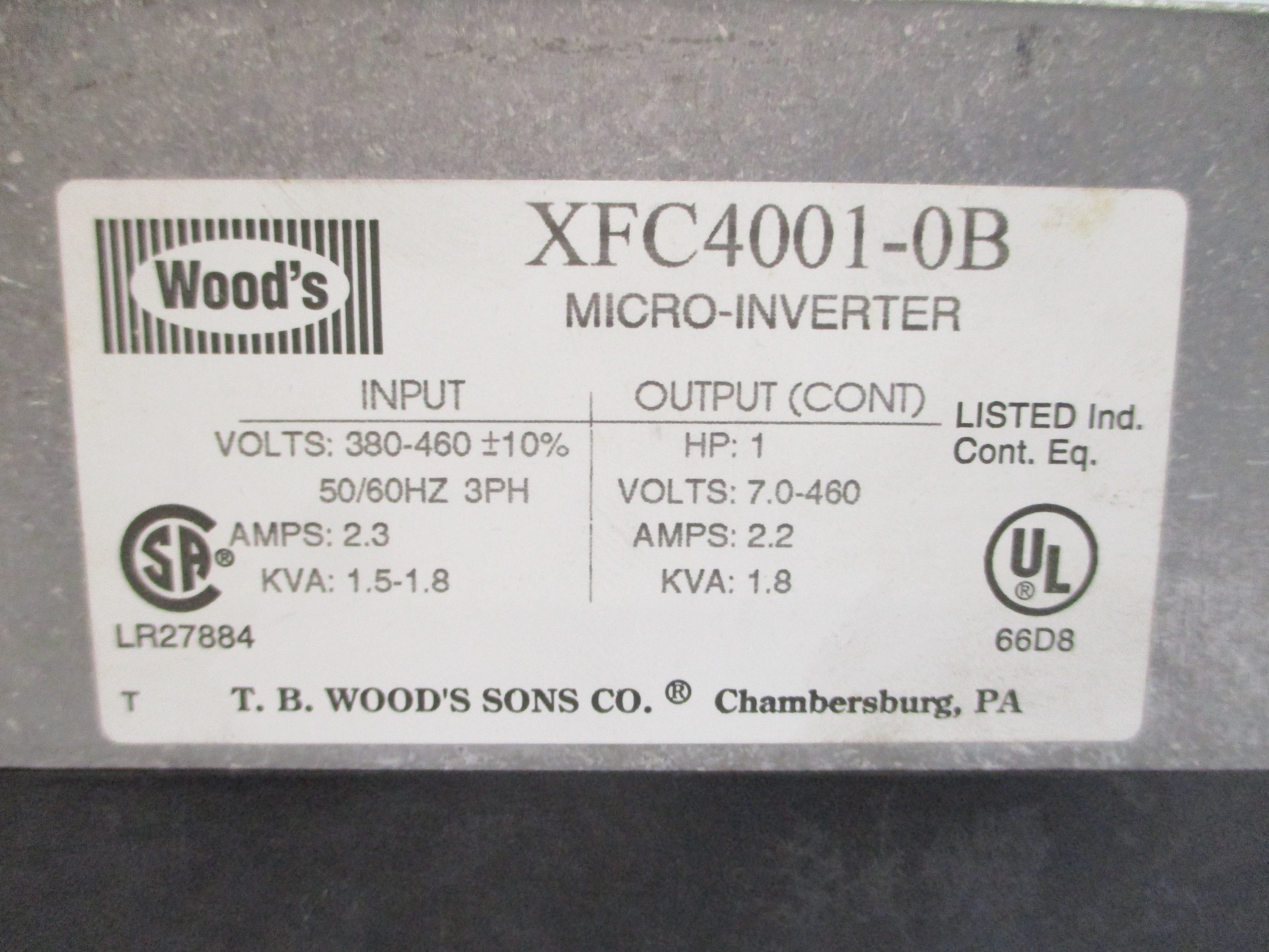 T.B. WOODS XFC4001-0B 380-460V 2.3A NSMP