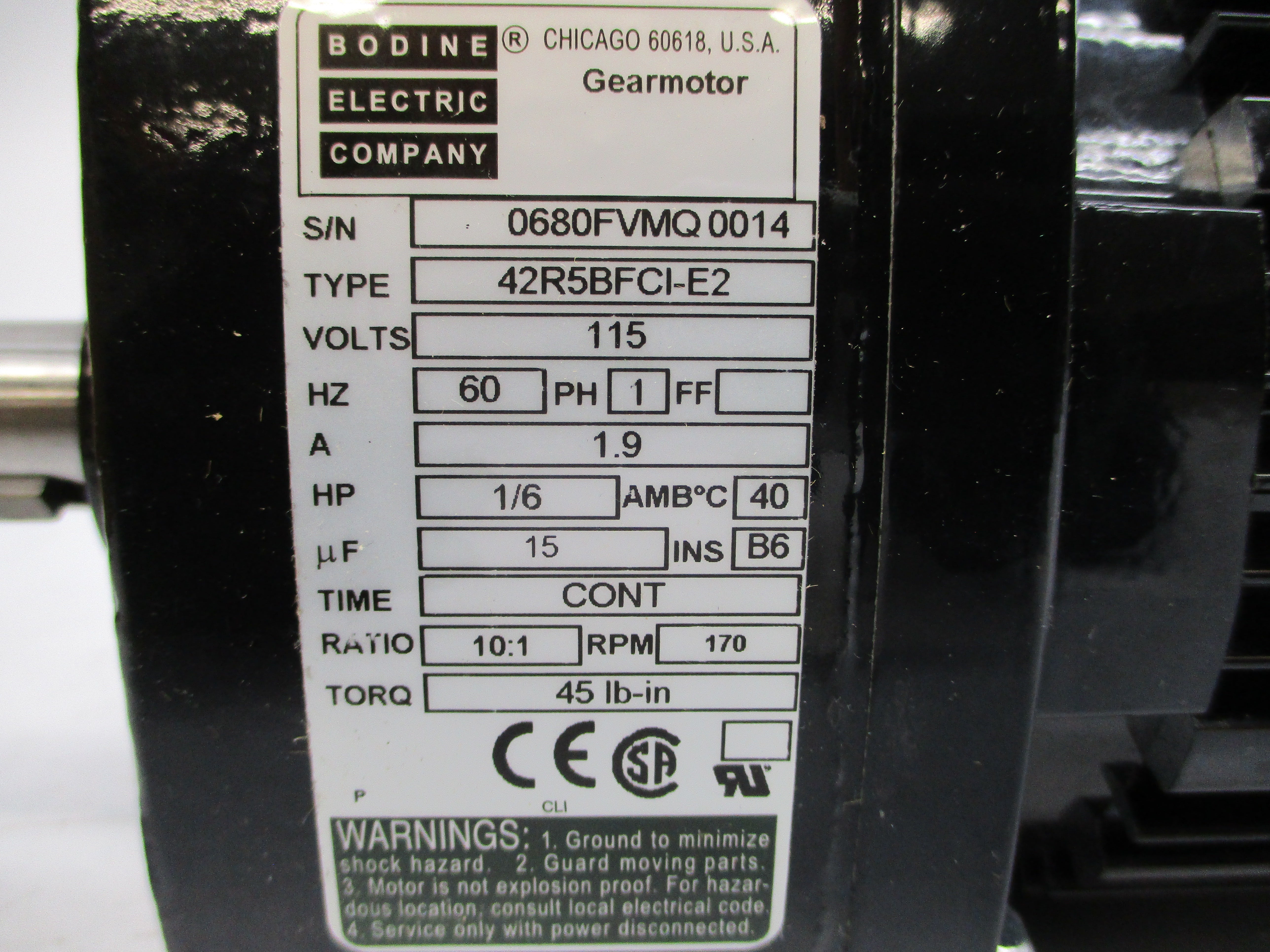 BODINE ELECTRIC 0680FV 42R5BFCI-E2 115V 1.9A NSMP