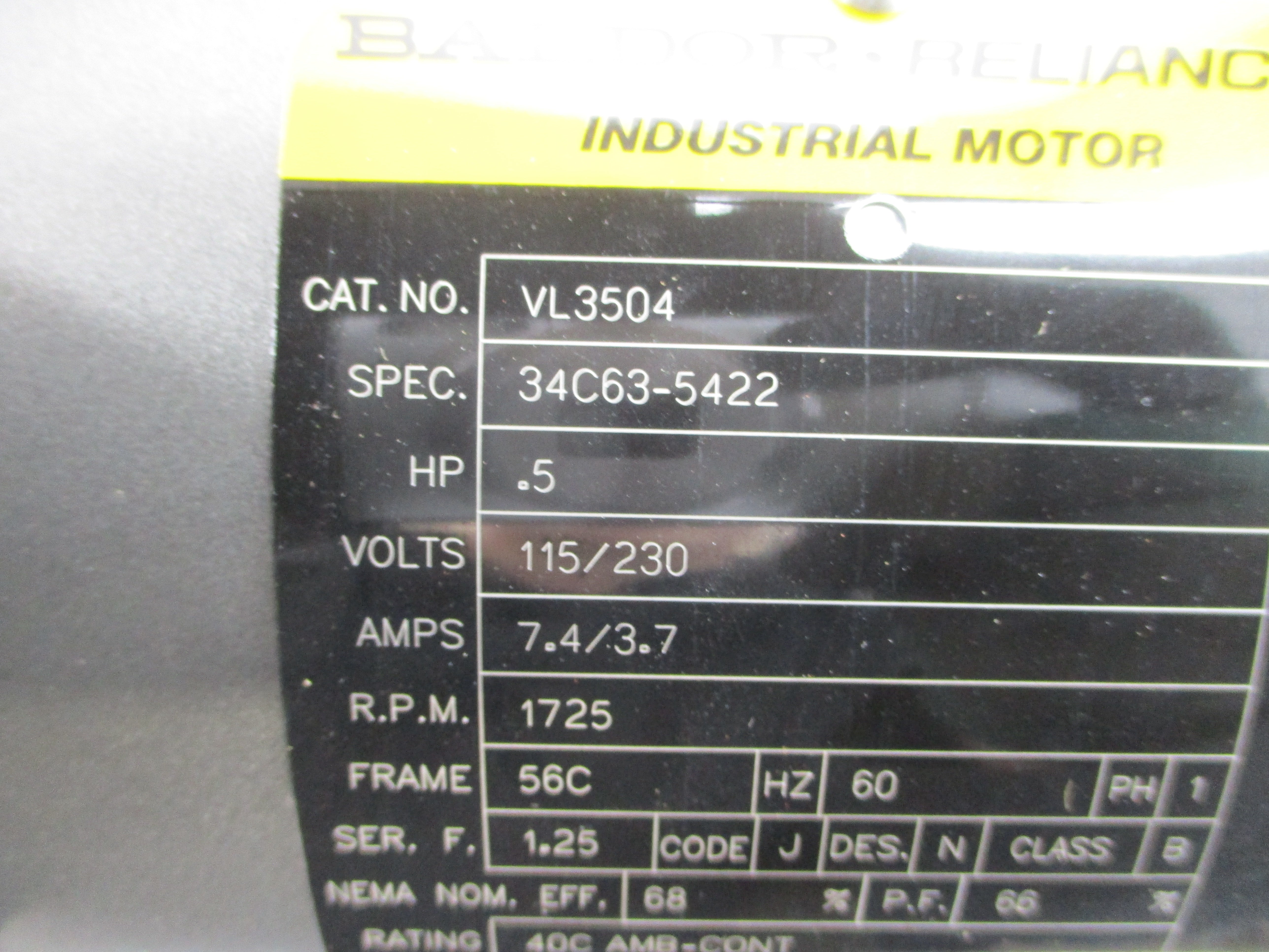 BALDOR VL3504 34C63-5422 115/230V 7.4/3.7A NSMP