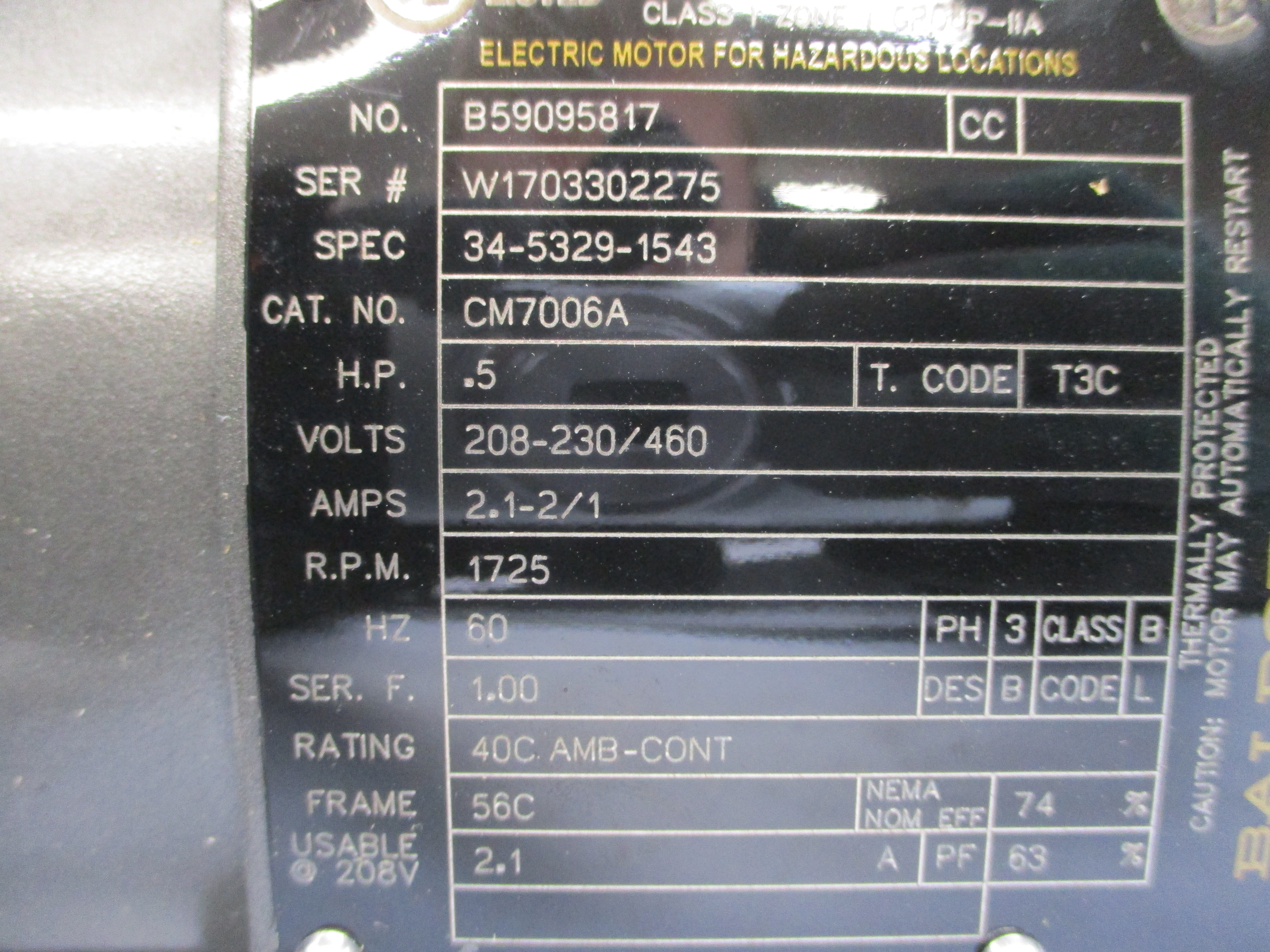 BALDOR CM7006A 34-5329-1543 208-230/460V 2.1-2/1A NSMP