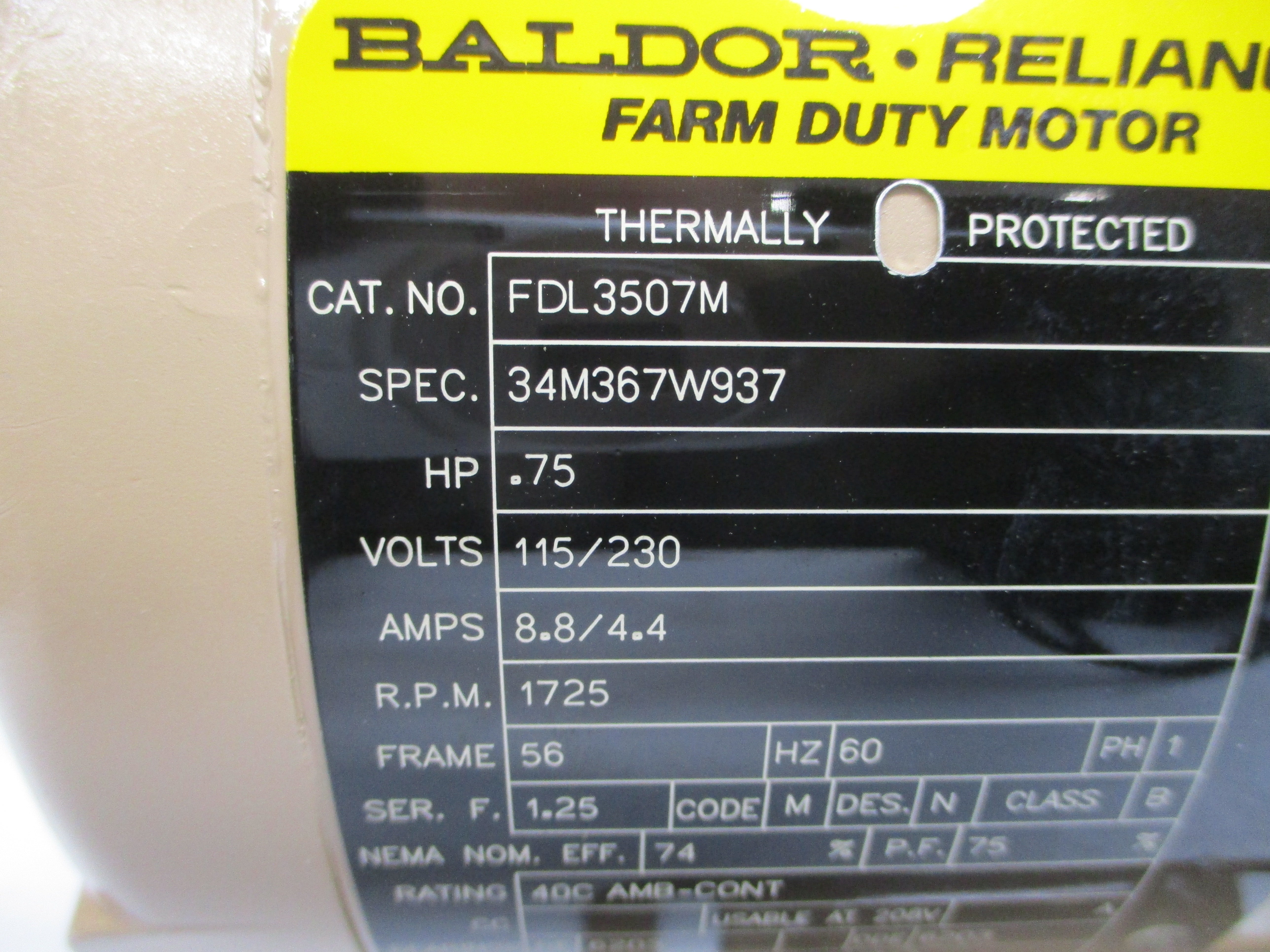 BALDOR FDL3507M 34M367W937 115/230V 8.8/4.4A NSMP