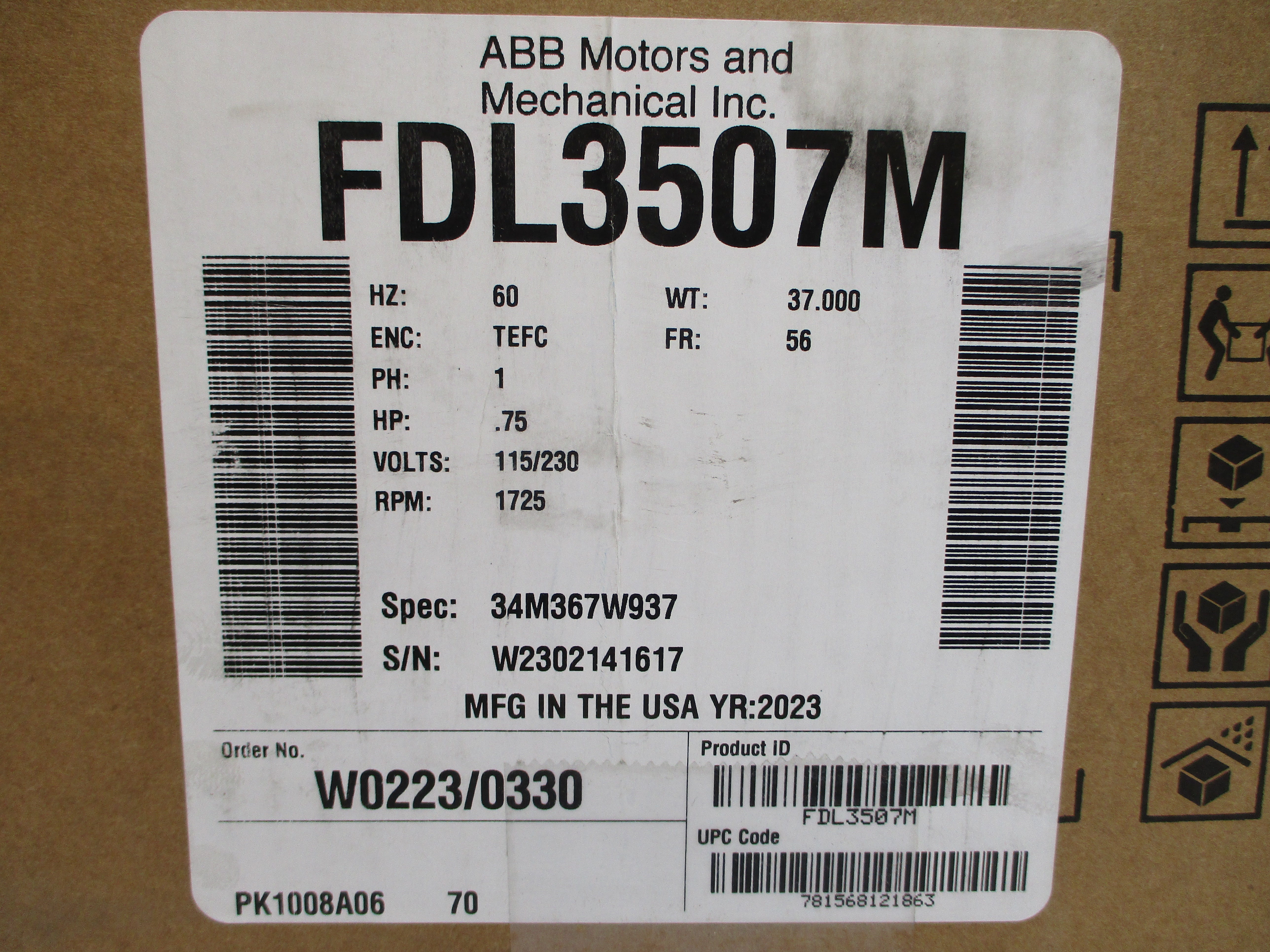 BALDOR FDL3507M 34M367W937 115/230V 8.8/4.4A NSMP