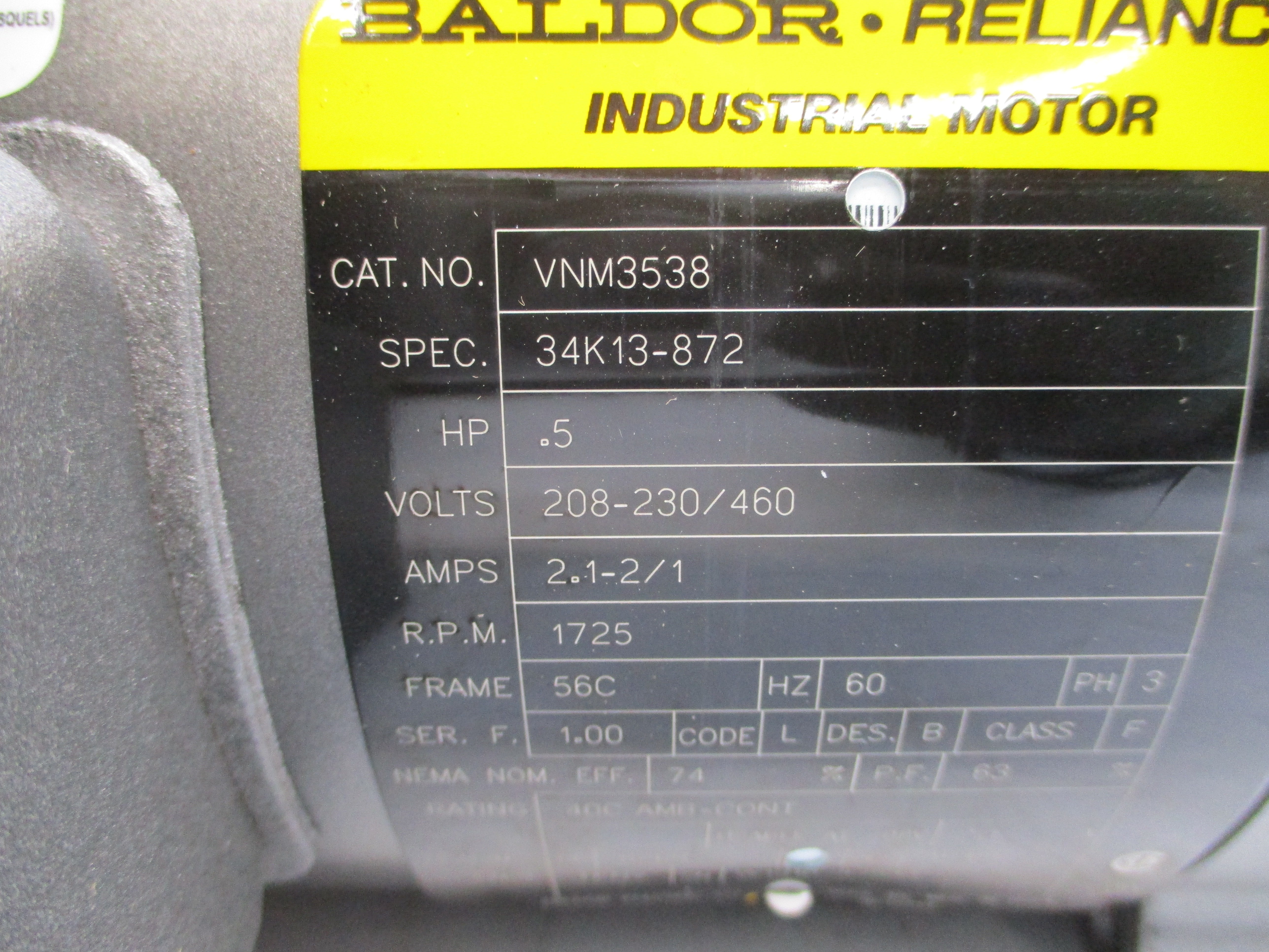 BALDOR VNM3538 34K13-872 208-230/460V 2.1-2/1A NSMP