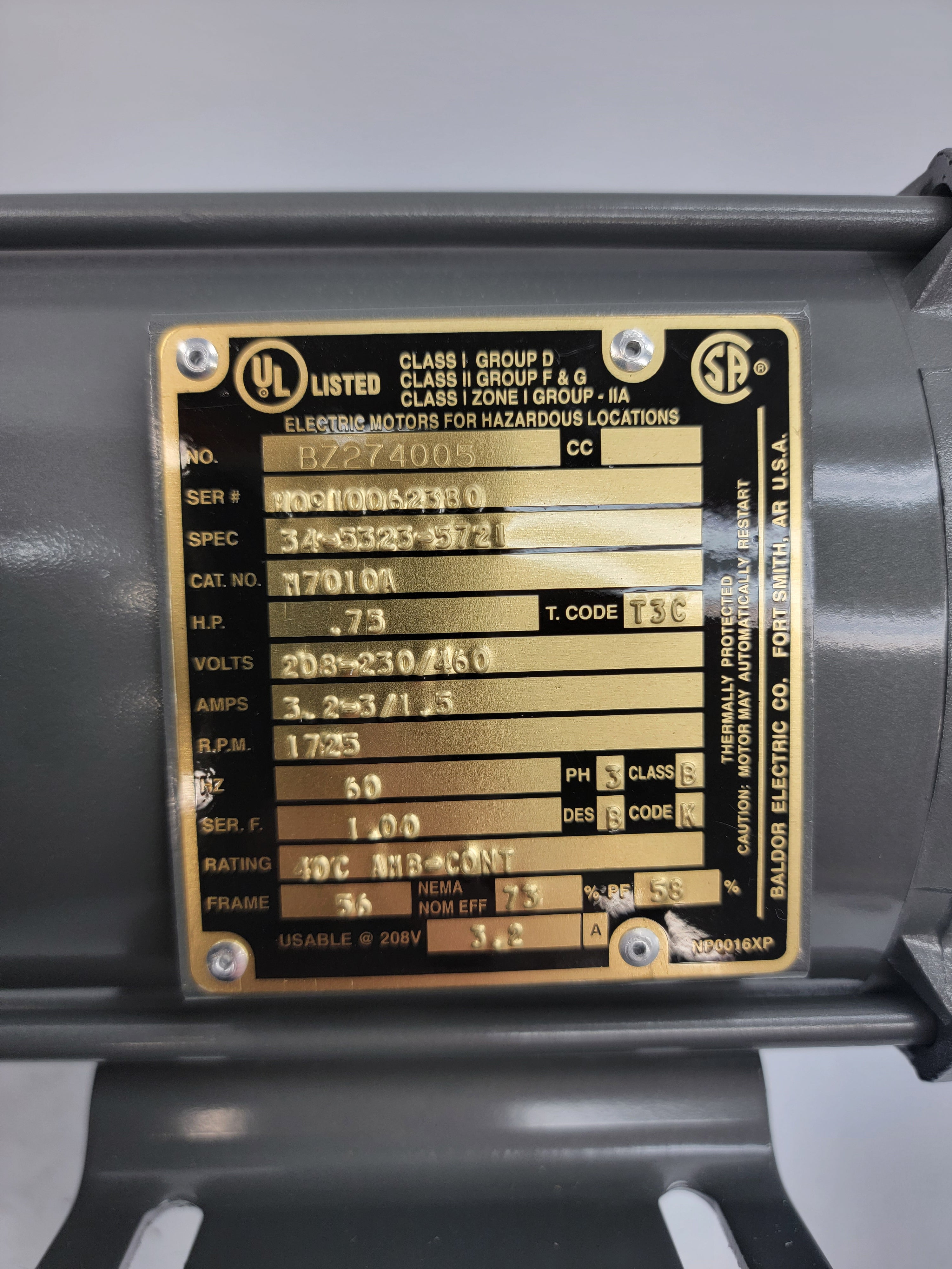 BALDOR M7010A 34-5323-5721 208-230/460V 3.2-3/1.5A NSMP