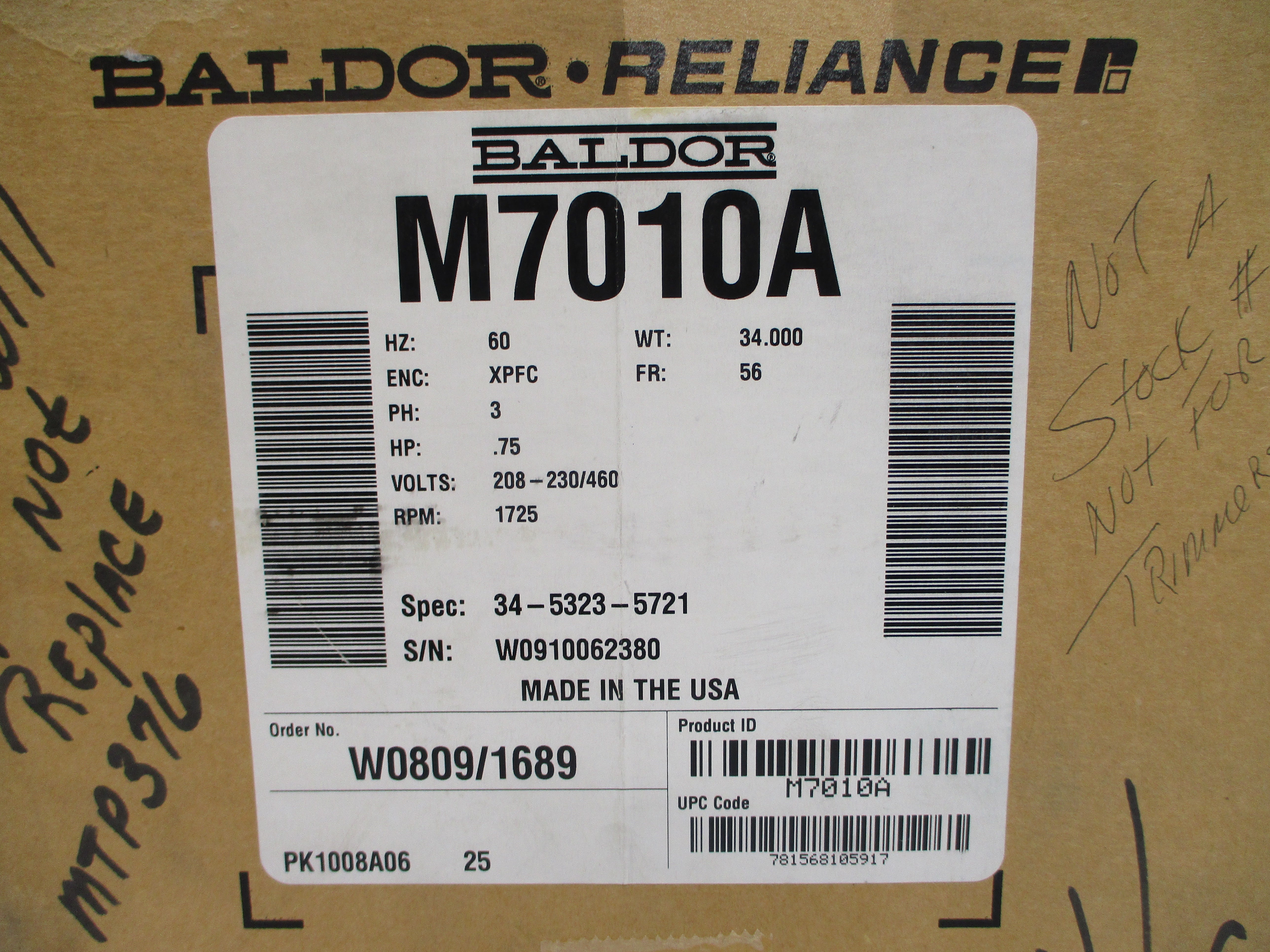 BALDOR M7010A 34-5323-5721 208-230/460V 3.2-3/1.5A NSMP