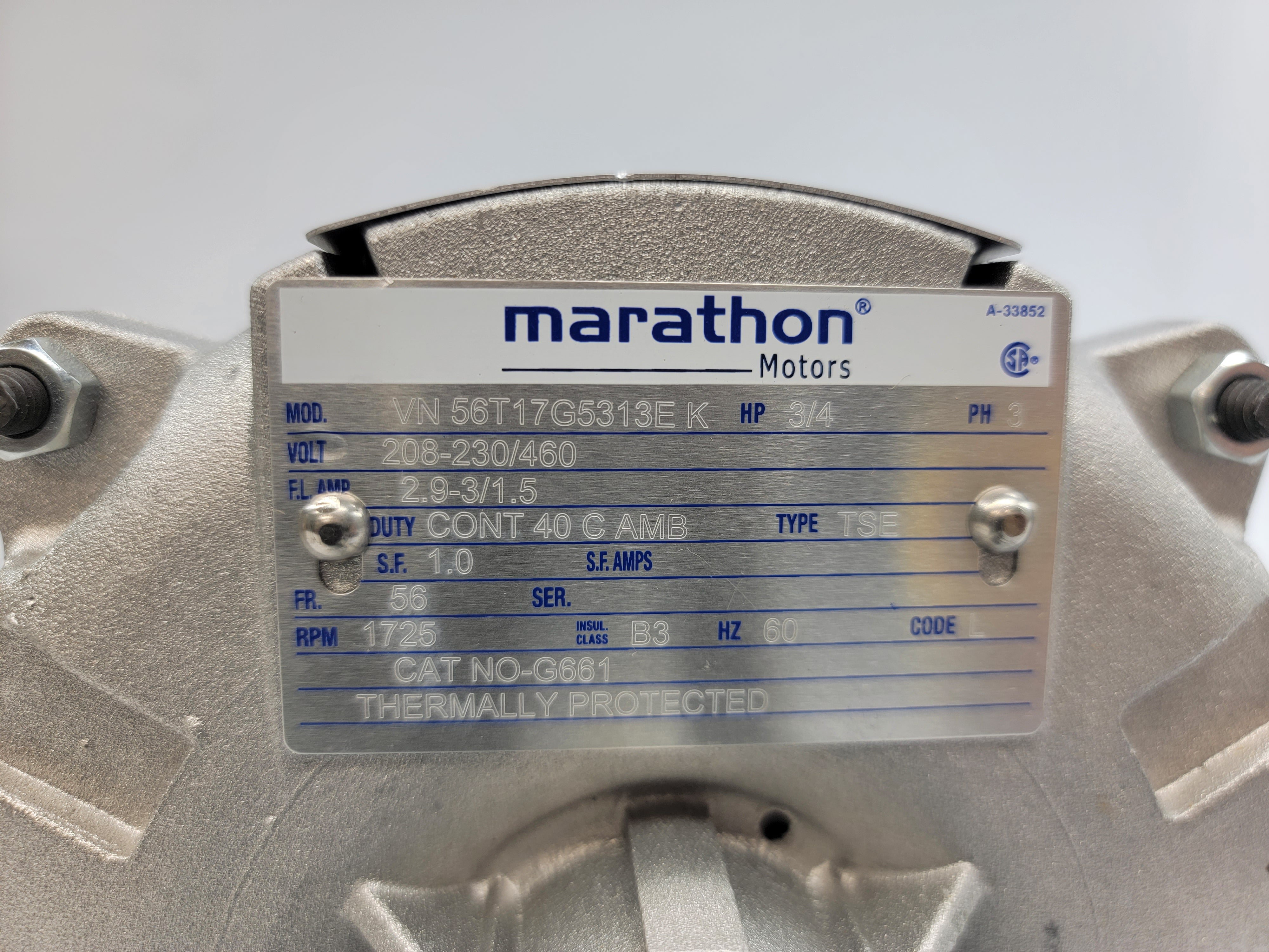 MARATHON MOTORS 056T17G5313 208-230/460V 2.9-3/1.5A NSMP