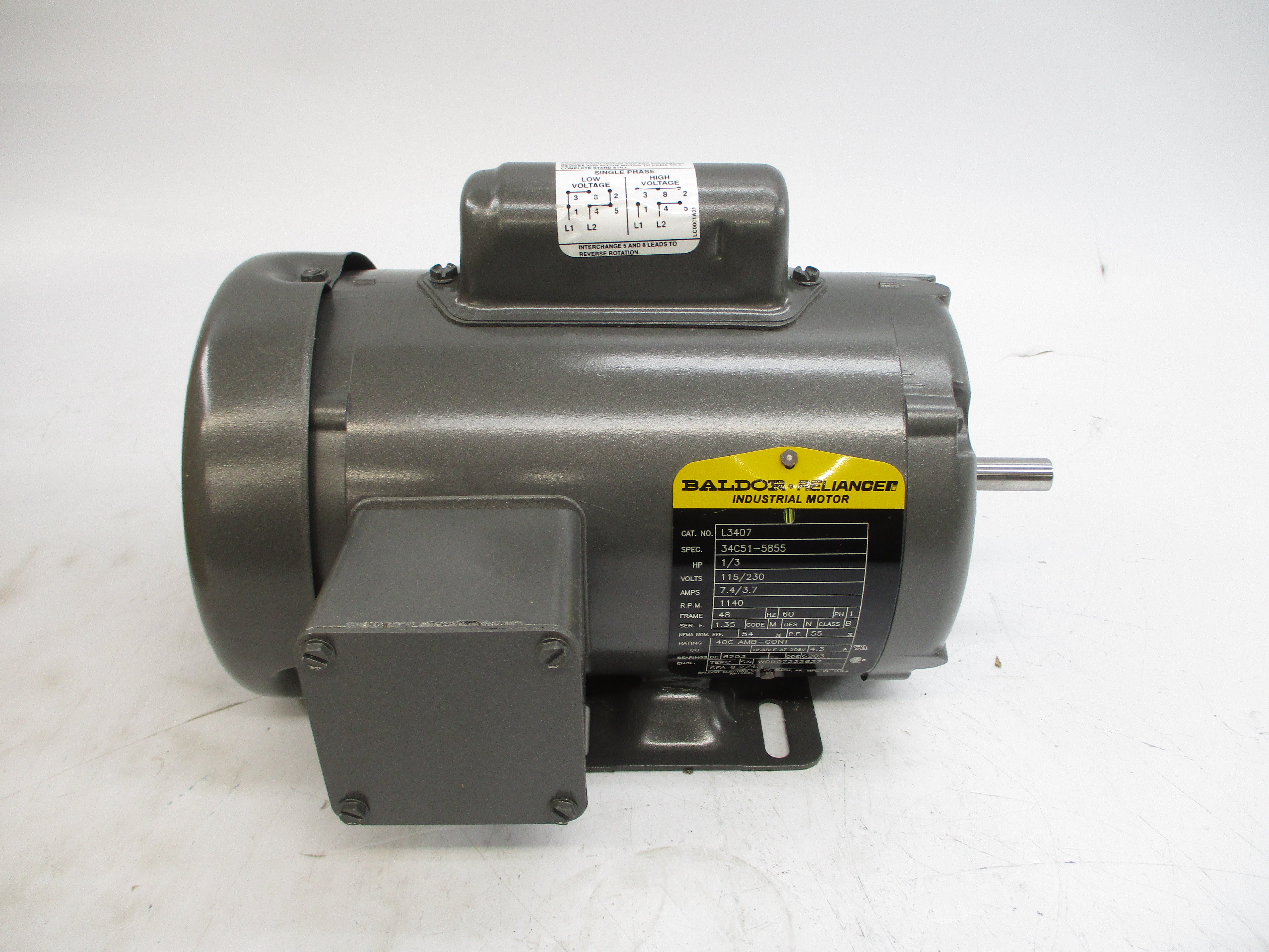 BALDOR L3407 34C51-5855 115/230V 7.4/3.7A NSMP