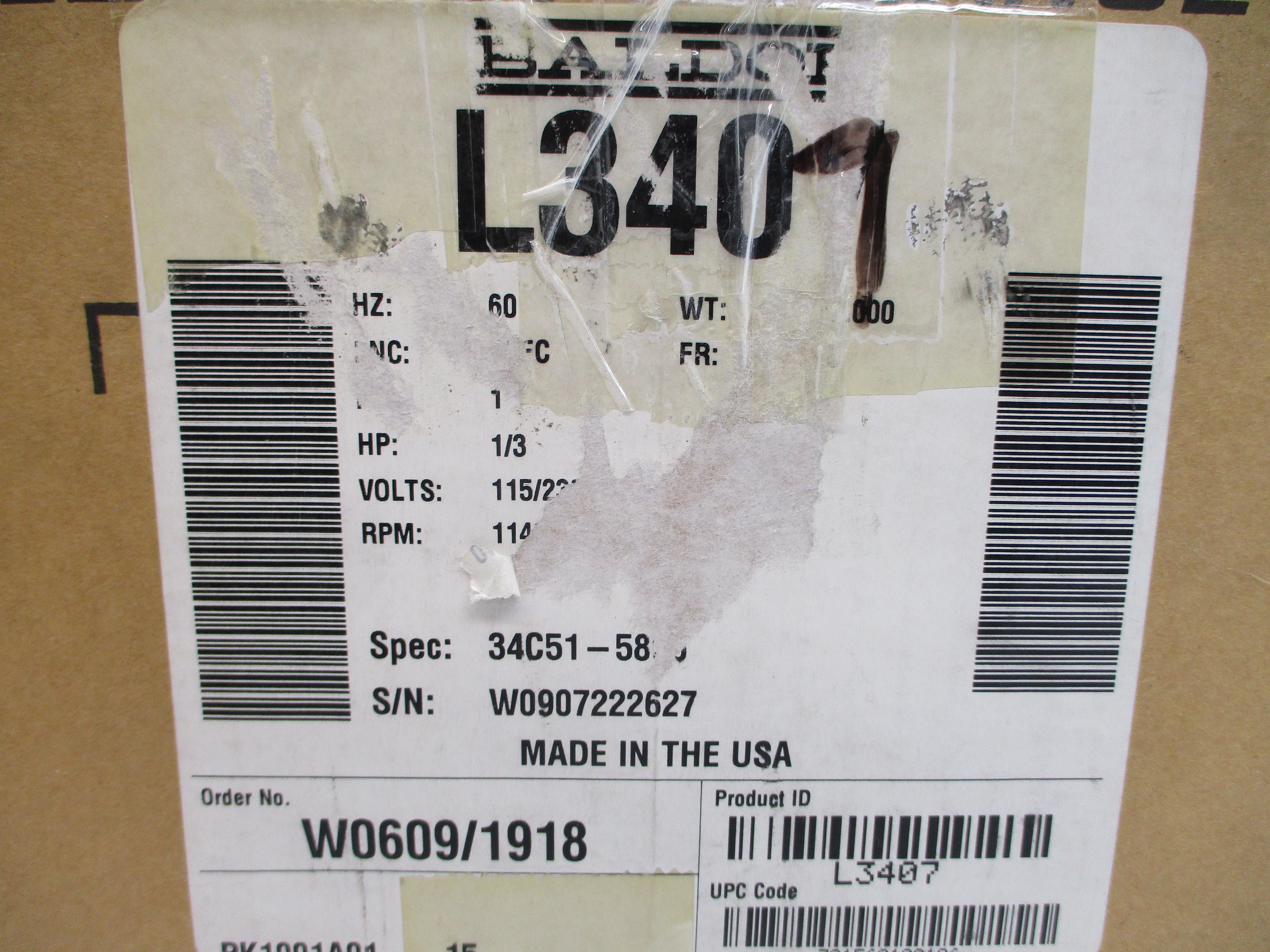 BALDOR L3407 34C51-5855 115/230V 7.4/3.7A NSMP